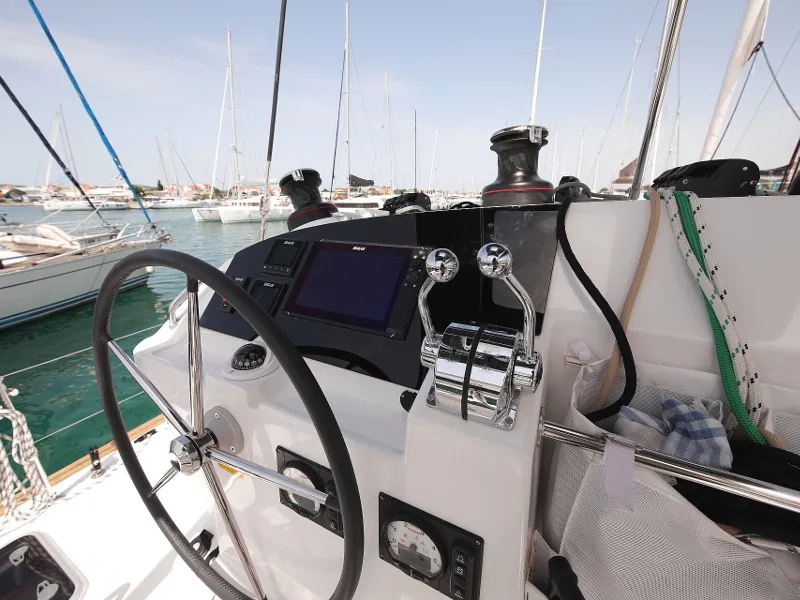 Cockpit of Scirocco, a Lagoon 400 S2 catamaran at Općina Sukošan, Croatia