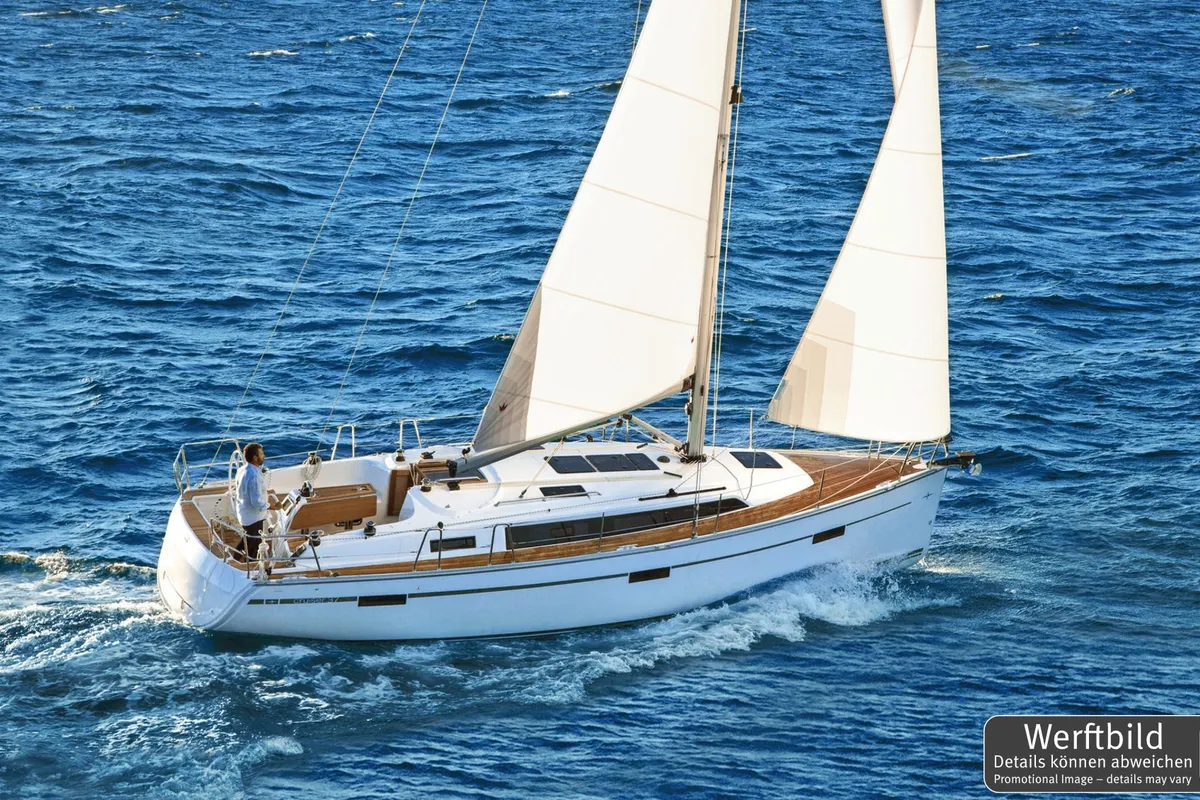 Exterior view of Helene, a Bavaria Cruiser 37 sailboat at Heiligenhafen, Germany