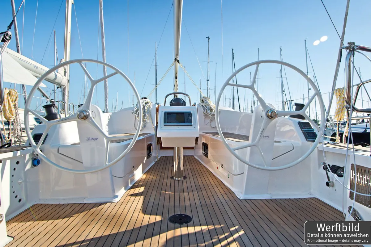 Cockpit of Helene, a Bavaria Cruiser 37 sailboat at Heiligenhafen, Germany