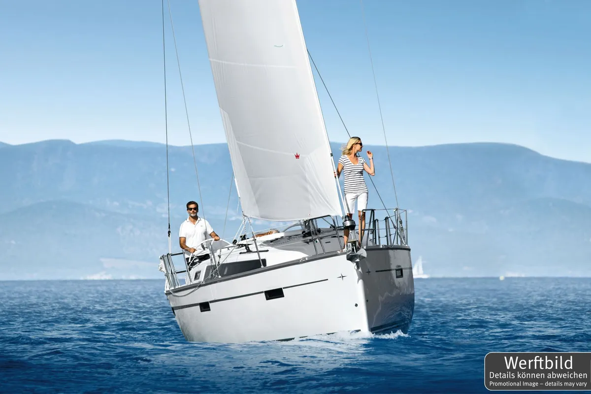 Exterior view of Helene, a Bavaria Cruiser 37 sailboat at Heiligenhafen, Germany