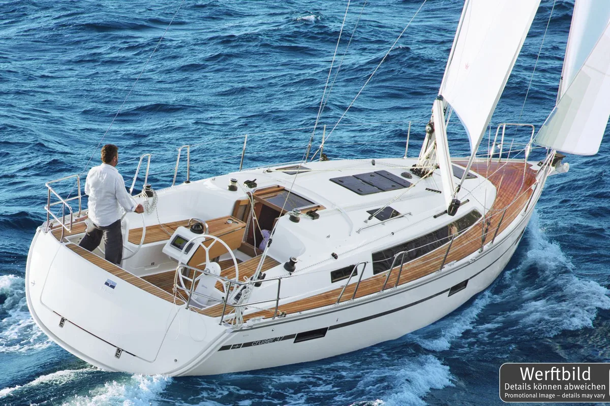Exterior view of Helene, a Bavaria Cruiser 37 sailboat at Heiligenhafen, Germany