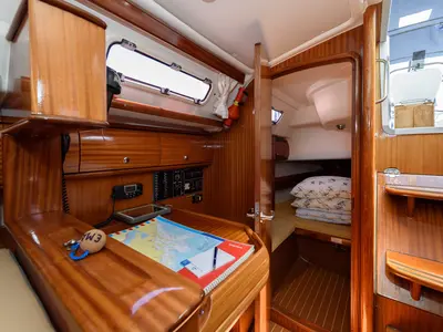 Galley of Ema, a Bavaria 36 sailboat at Grad Trogir, Croatia