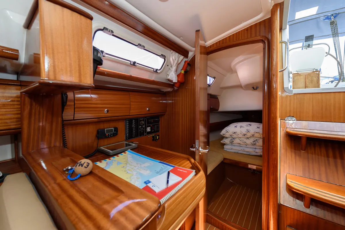 Galley of Ema, a Bavaria 36 sailboat at Grad Trogir, Croatia