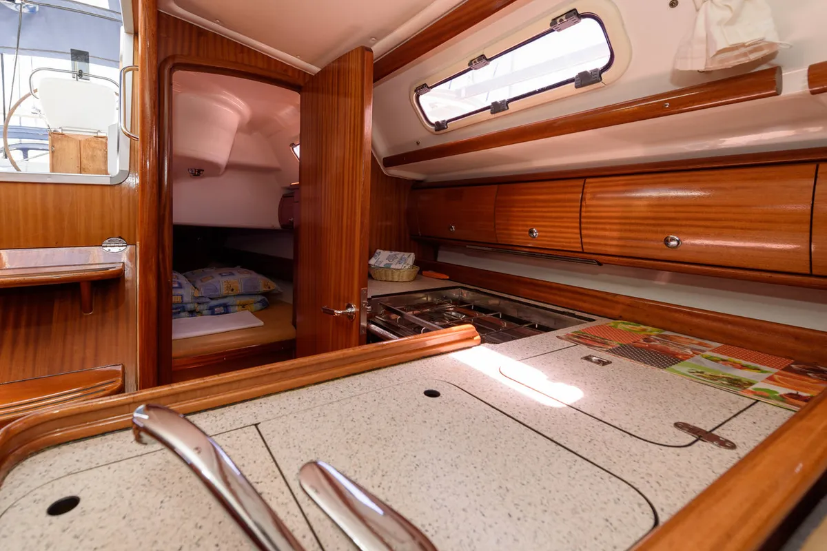 Cabin on Ema, a Bavaria 36 sailboat at Grad Trogir, Croatia