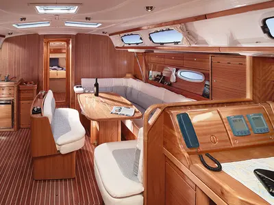 Salon of Aruna, a Bavaria 46 Cruiser sailboat at San Miguel de Abona, Spain