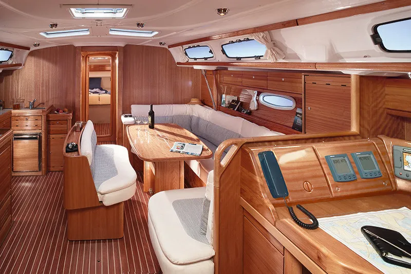 Salon of Aruna, a Bavaria 46 Cruiser sailboat at San Miguel de Abona, Spain