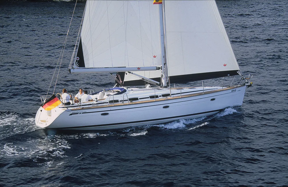 Exterior view of Aruna, a Bavaria 46 Cruiser sailboat at San Miguel de Abona, Spain
