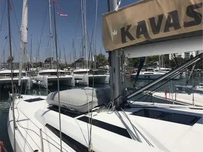 Deck of Kos 51.1, a Beneteau Oceanis 51.1 sailboat at Municipal Unit of Lefkada, Greece
