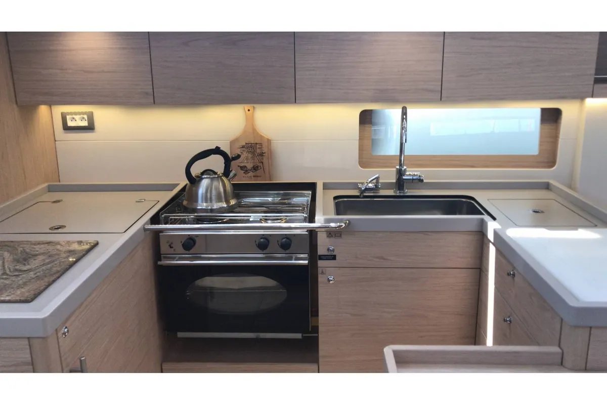 Galley of Kos 51.1, a Beneteau Oceanis 51.1 sailboat at Municipal Unit of Lefkada, Greece