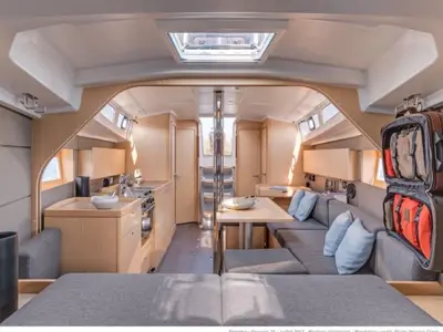 Salon of Stargazer, a Beneteau Oceanis 38.1 sailboat at Marmaris, Turkey