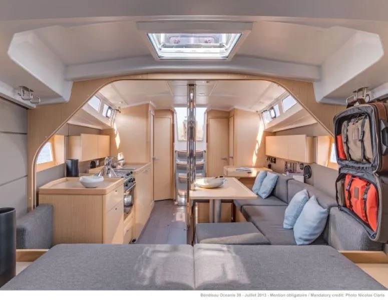 Salon of Stargazer, a Beneteau Oceanis 38.1 sailboat at Marmaris, Turkey