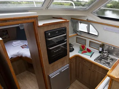 Galley of Crusader, a Cygnet Crusader motorboat at Hesse, France