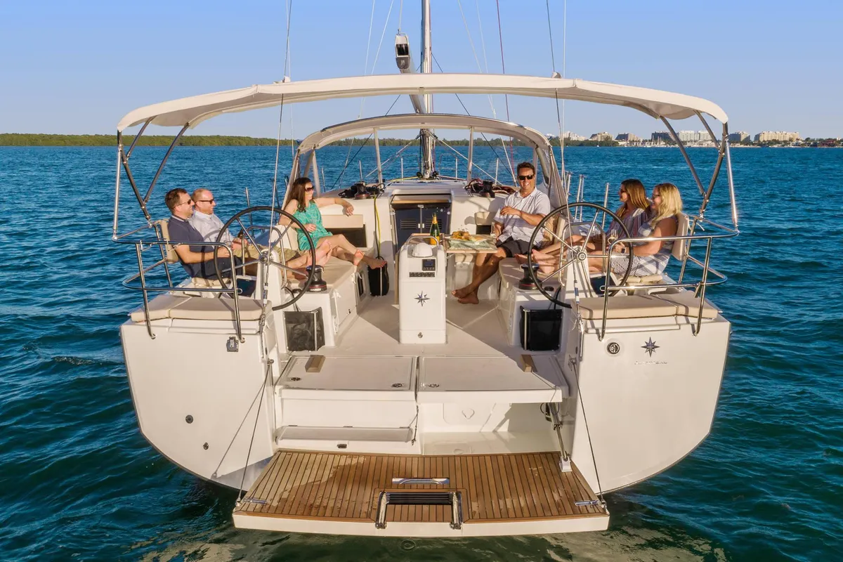 Exterior view of Te Amo, a Jeanneau Sun Odyssey 490 sailboat at Marmaris, Turkey