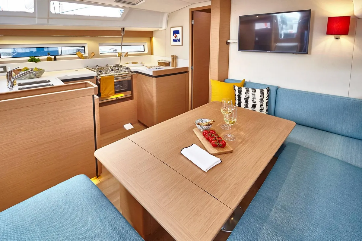 Galley of Te Amo, a Jeanneau Sun Odyssey 490 sailboat at Marmaris, Turkey