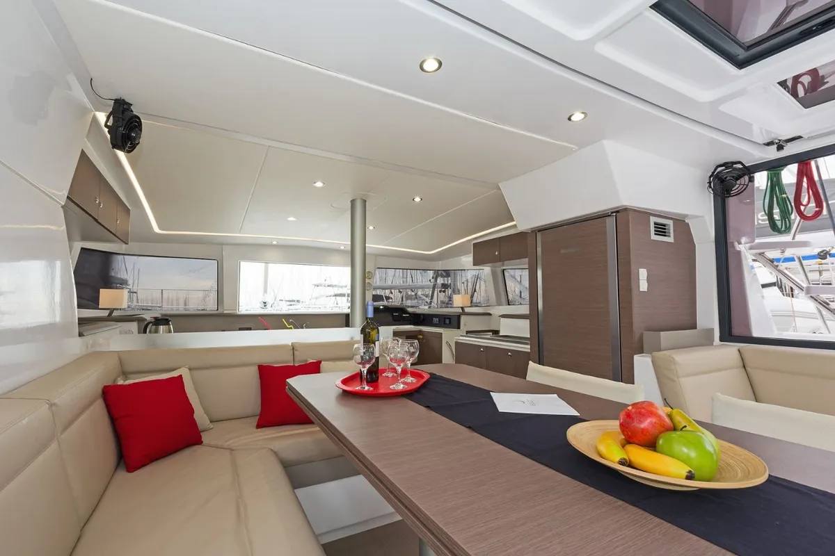 Salon of Golden Waters, a Bali 4.1 catamaran at Port of Avdira, Greece
