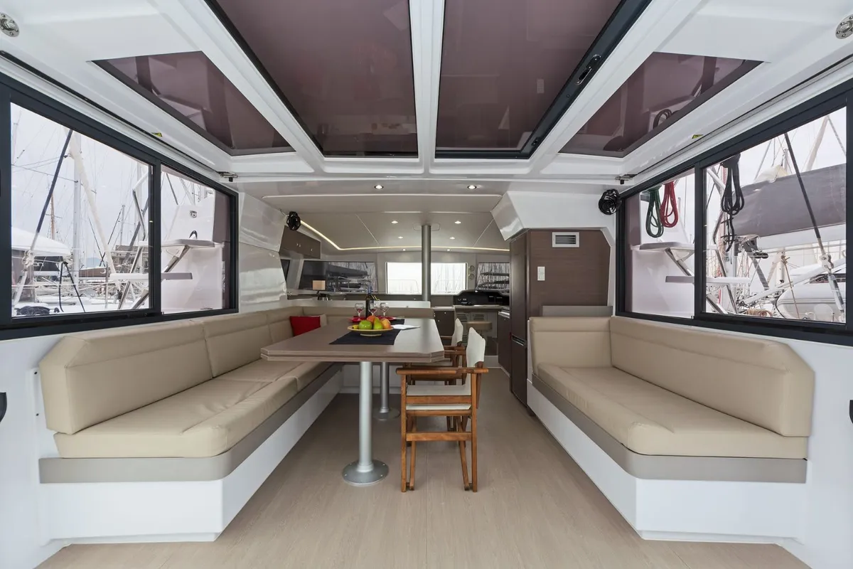 Salon of Golden Waters, a Bali 4.1 catamaran at Port of Avdira, Greece