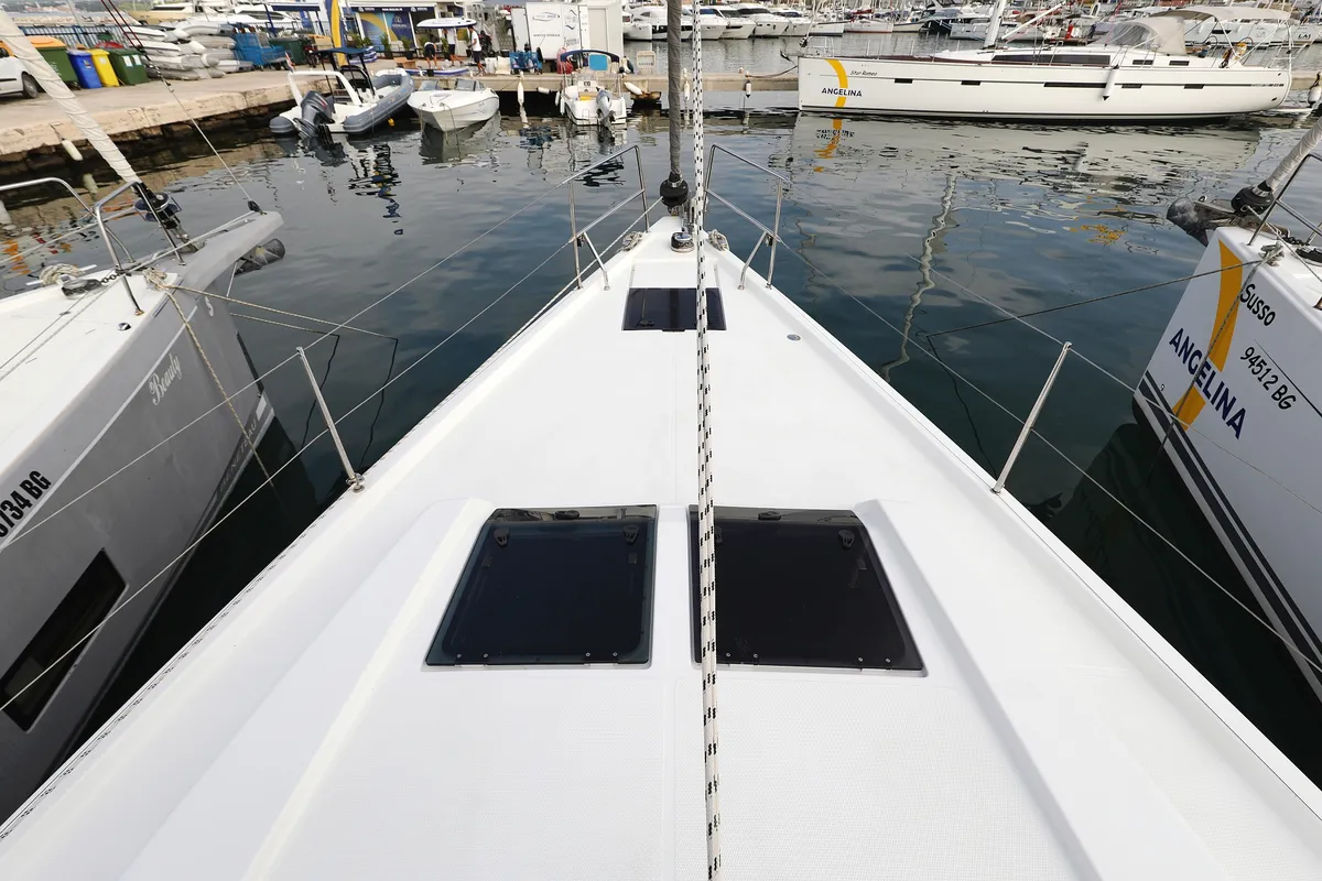 Deck of Panna, a Hanse 455 sailboat at Grad Biograd na Moru, Croatia