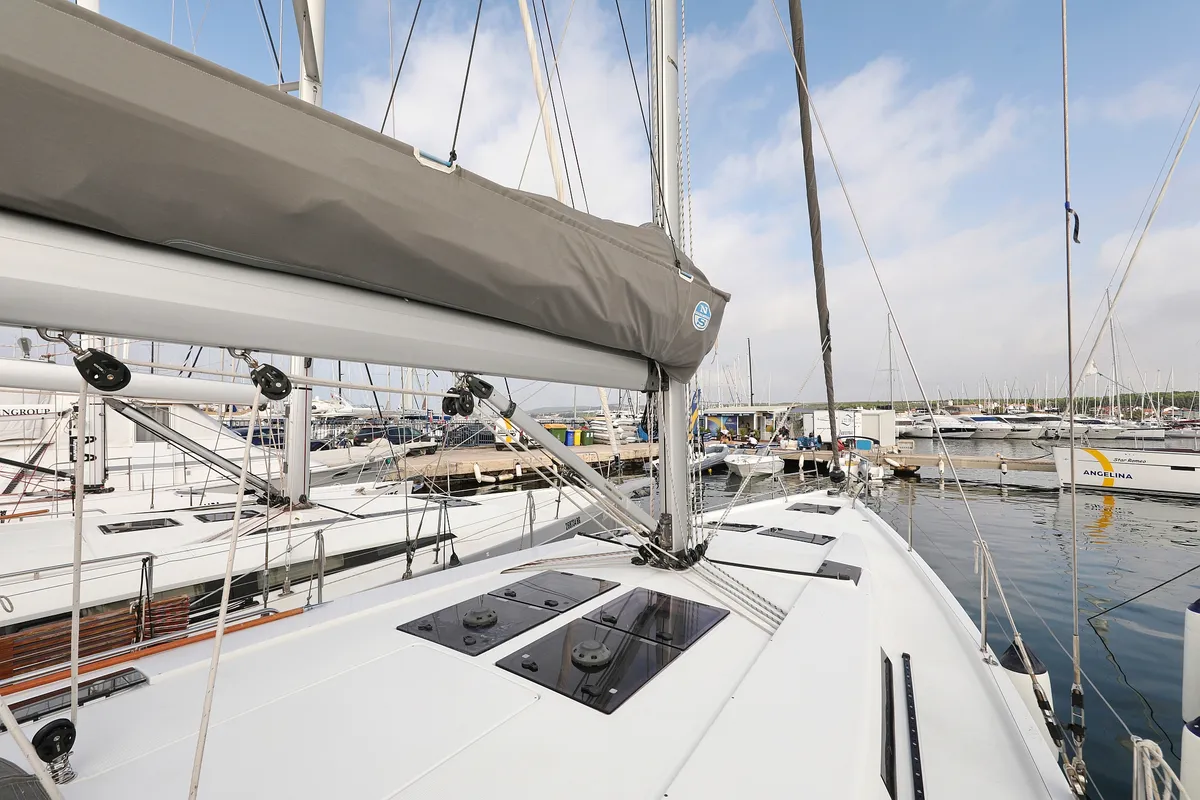 Deck of Panna, a Hanse 455 sailboat at Grad Biograd na Moru, Croatia