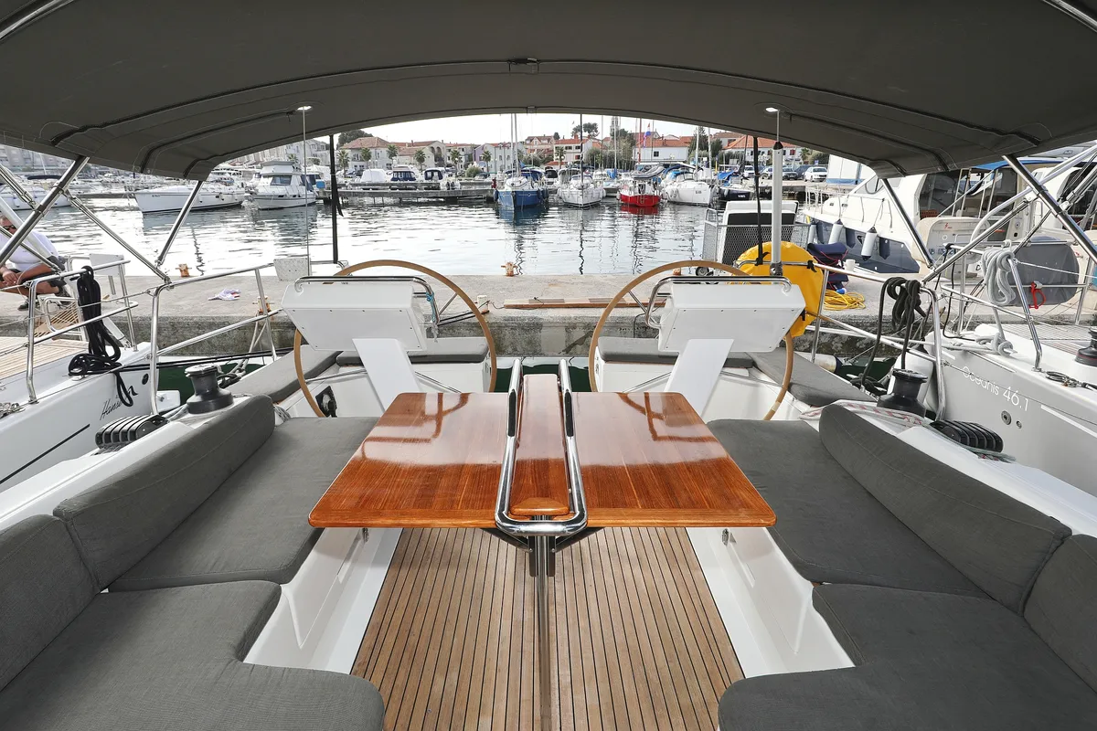 Deck of Panna, a Hanse 455 sailboat at Grad Biograd na Moru, Croatia