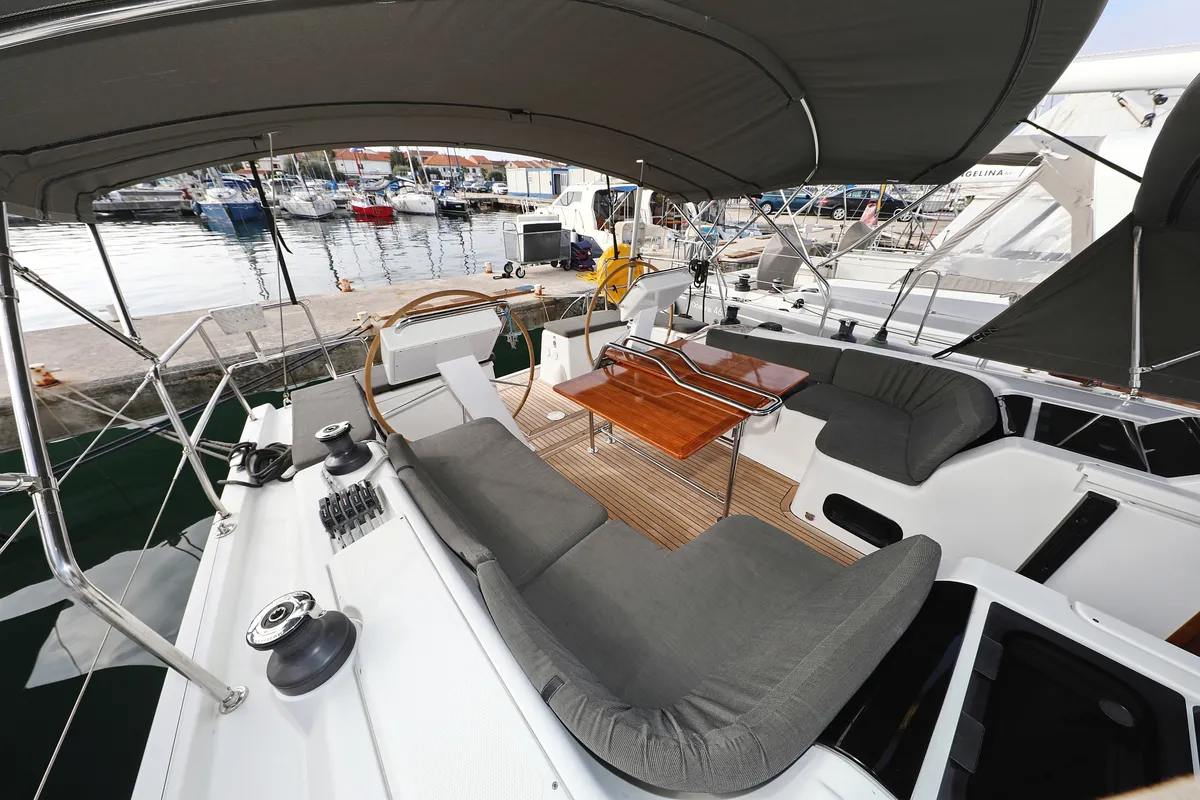 Deck of Panna, a Hanse 455 sailboat at Grad Biograd na Moru, Croatia