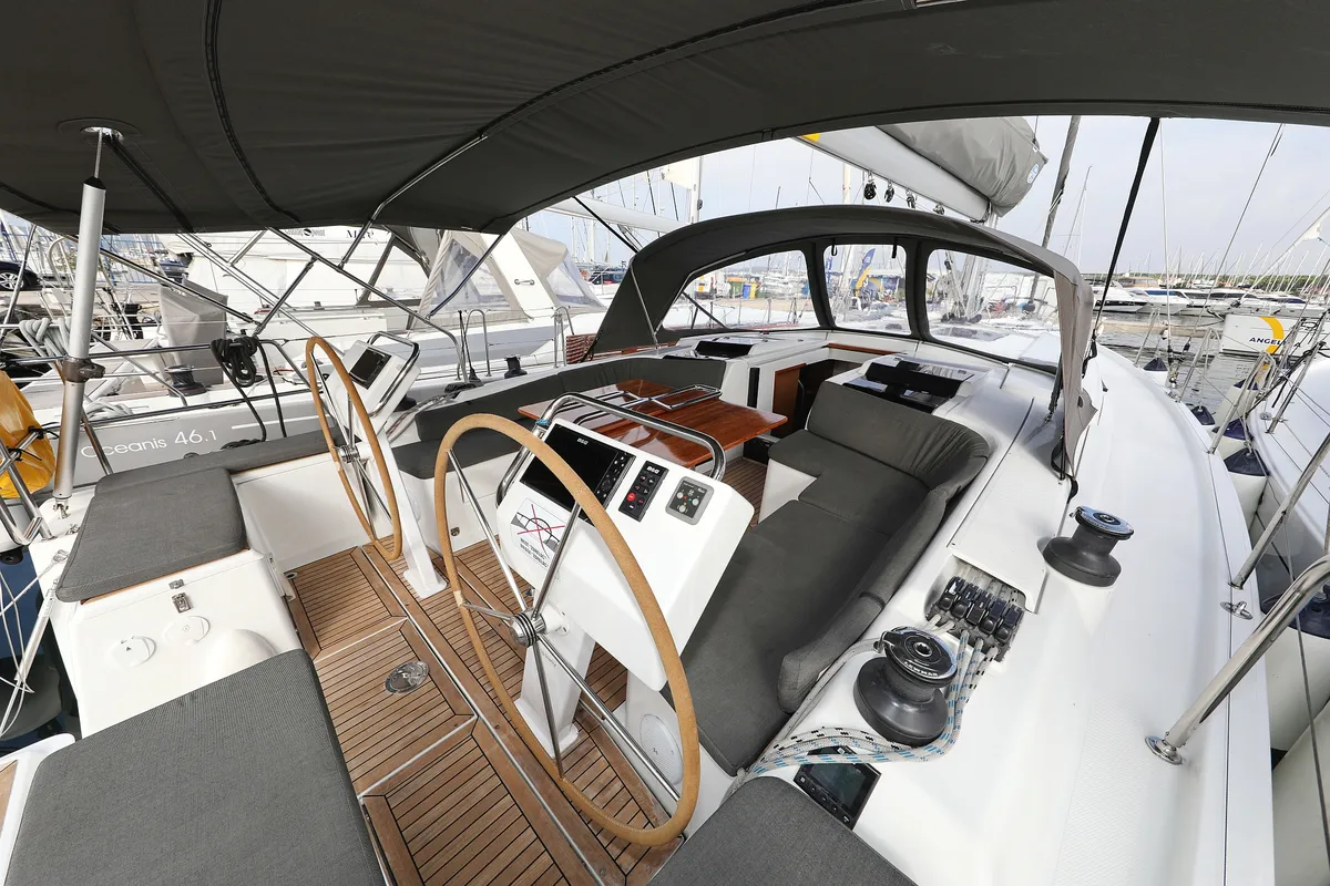 Cockpit of Panna, a Hanse 455 sailboat at Grad Biograd na Moru, Croatia