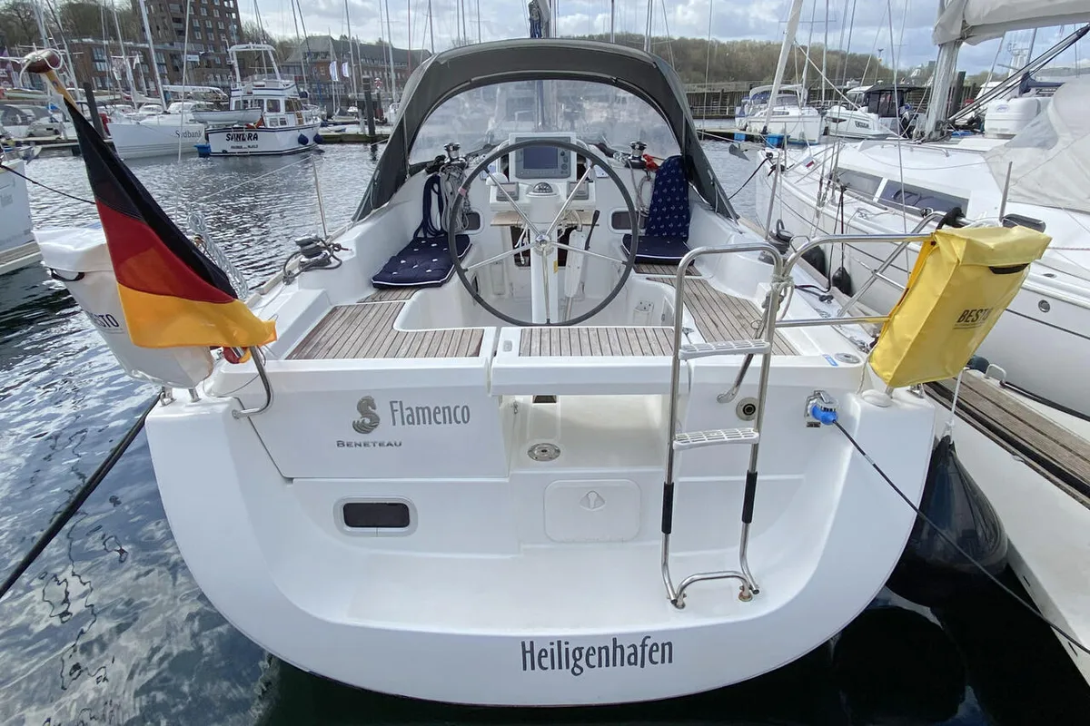 Cockpit of Flamenco, a Beneteau Oceanis 31 sailboat at Flensburg, Germany