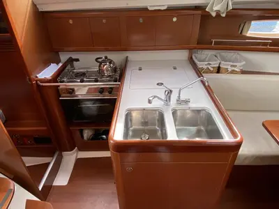 Galley of Flamenco, a Beneteau Oceanis 31 sailboat at Flensburg, Germany