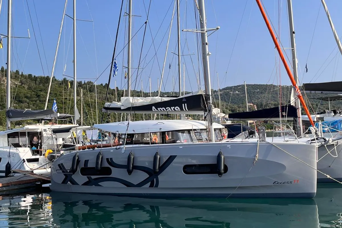 Amare II, a Excess 11 catamaran at Kontokali, Greece