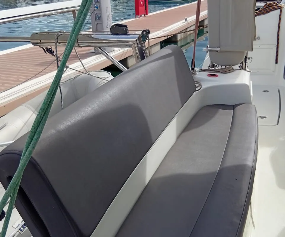 Deck of Amare II, a Excess 11 catamaran at Kontokali, Greece