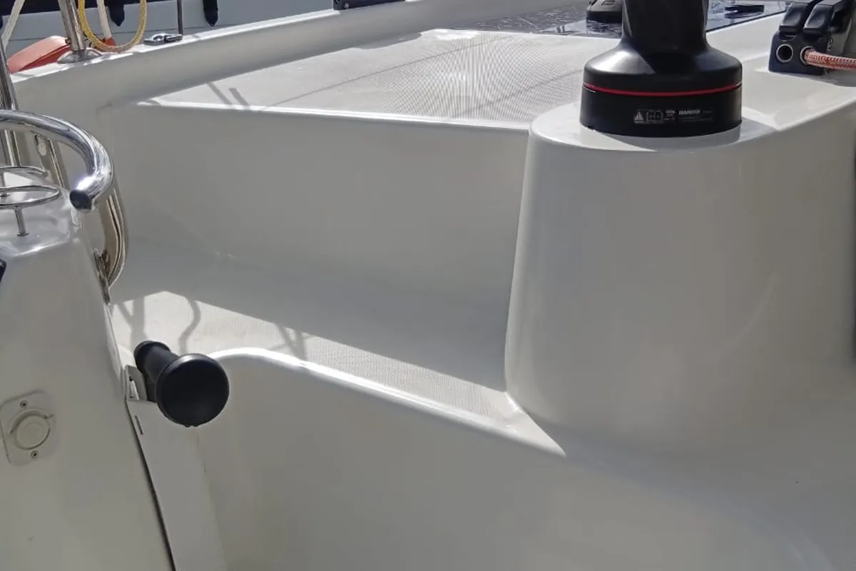 Deck of Amare II, a Excess 11 catamaran at Kontokali, Greece