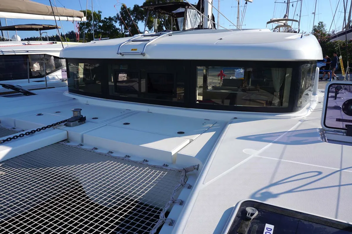 Exterior view of Jessica, a Lagoon 40 catamaran at Kontokali, Greece