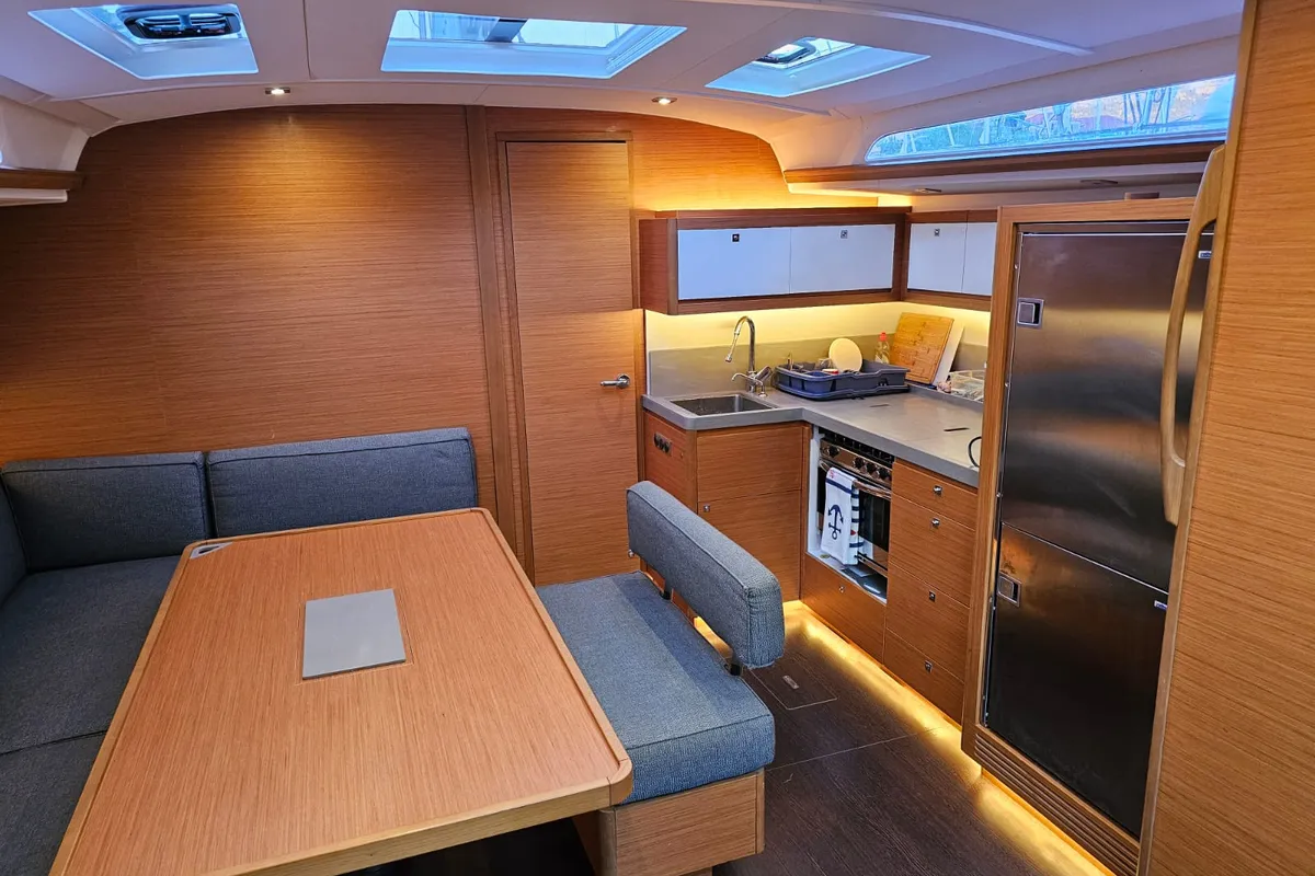 Salon of Amalia, a Dufour 470 sailboat at Skradin, Croatia