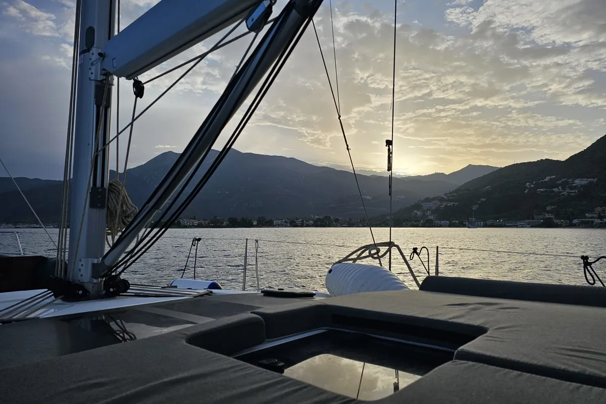 Deck of Amalia, a Dufour 470 sailboat at Skradin, Croatia
