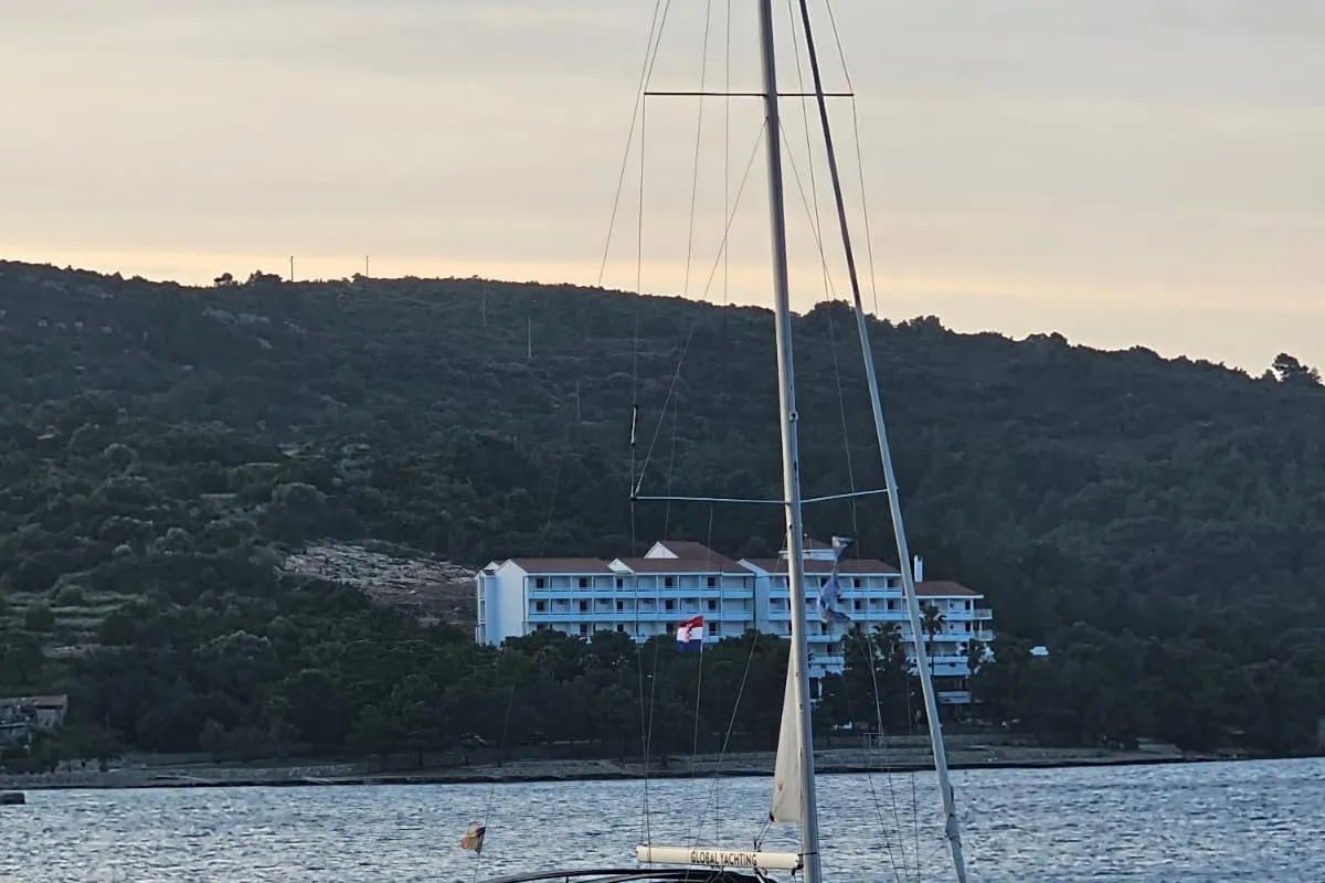 Exterior view of Amalia, a Dufour 470 sailboat at Skradin, Croatia