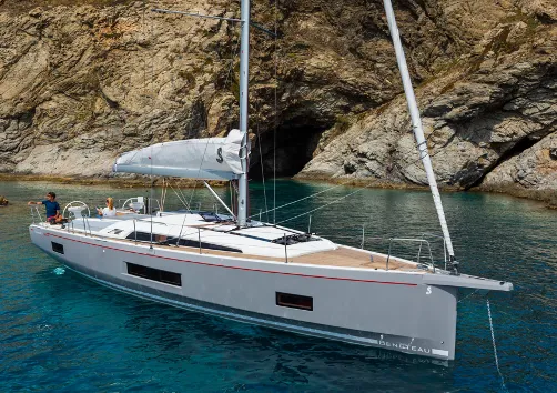Exterior view of Entre Deux Poles, a Beneteau Oceanis 46.1 sailboat at Vallauris, France