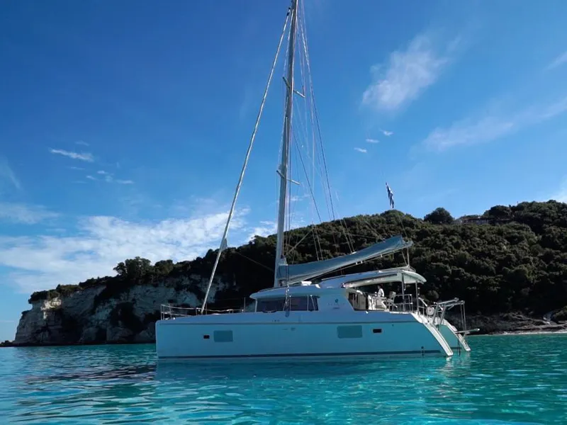Exterior view of Nirvana, a Lagoon 421 catamaran at Municipal Unit of Lefkada, Greece