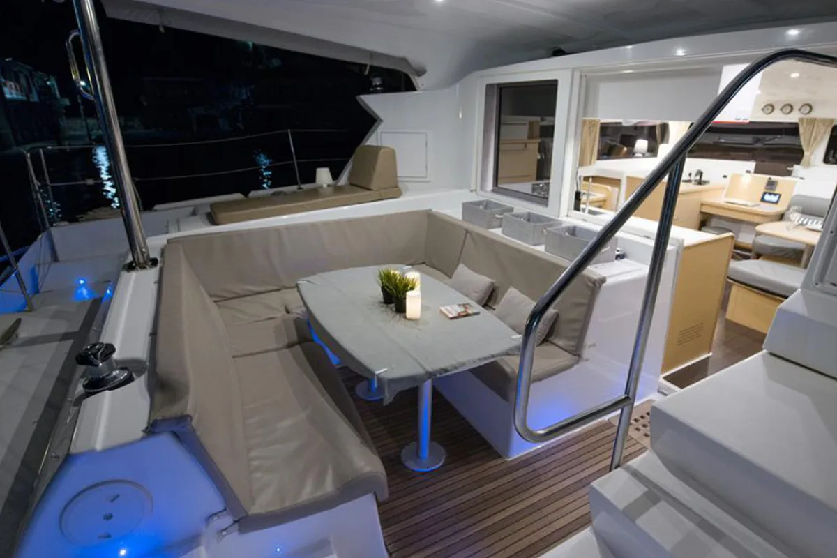 Deck of Nirvana, a Lagoon 421 catamaran at Municipal Unit of Lefkada, Greece