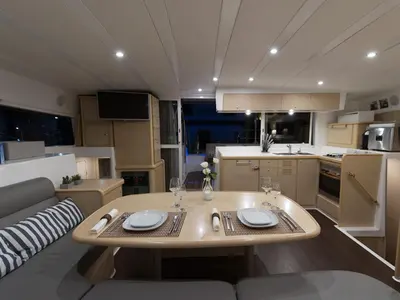 Salon of Nirvana, a Lagoon 421 catamaran at Municipal Unit of Lefkada, Greece