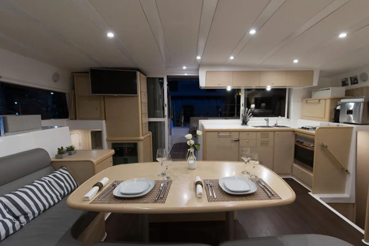 Salon of Nirvana, a Lagoon 421 catamaran at Municipal Unit of Lefkada, Greece