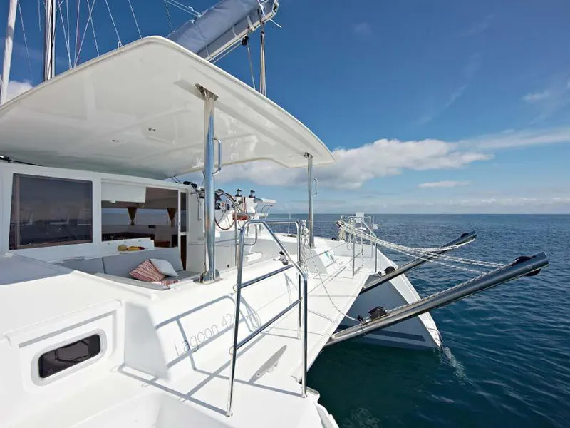 Deck of Nirvana, a Lagoon 421 catamaran at Municipal Unit of Lefkada, Greece