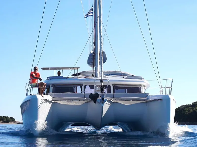 Exterior view of Nirvana, a Lagoon 421 catamaran at Municipal Unit of Lefkada, Greece