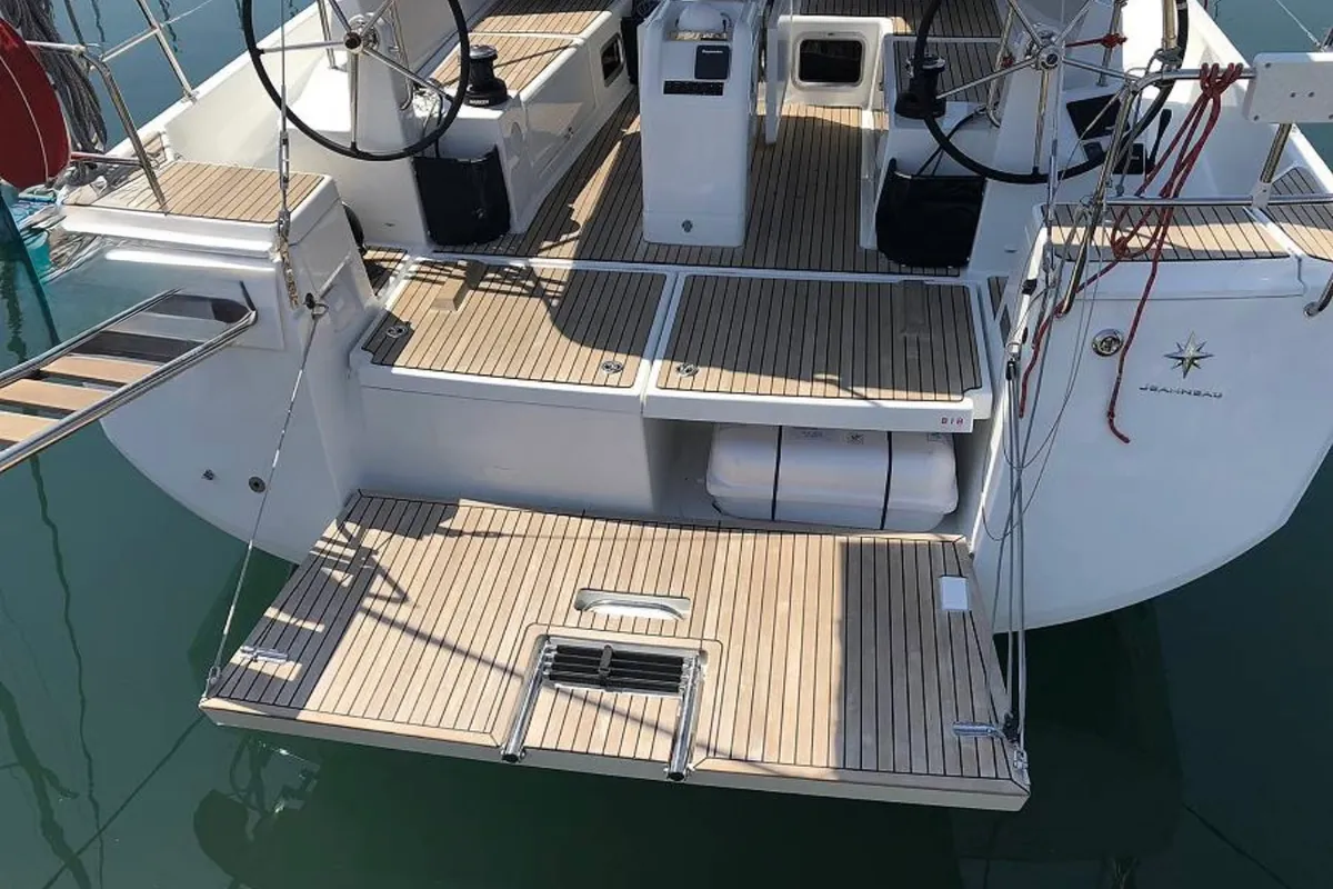 Exterior view of Tikal 3, a Jeanneau Sun Odyssey 440 sailboat at Municipal Unit of Lefkada, Greece