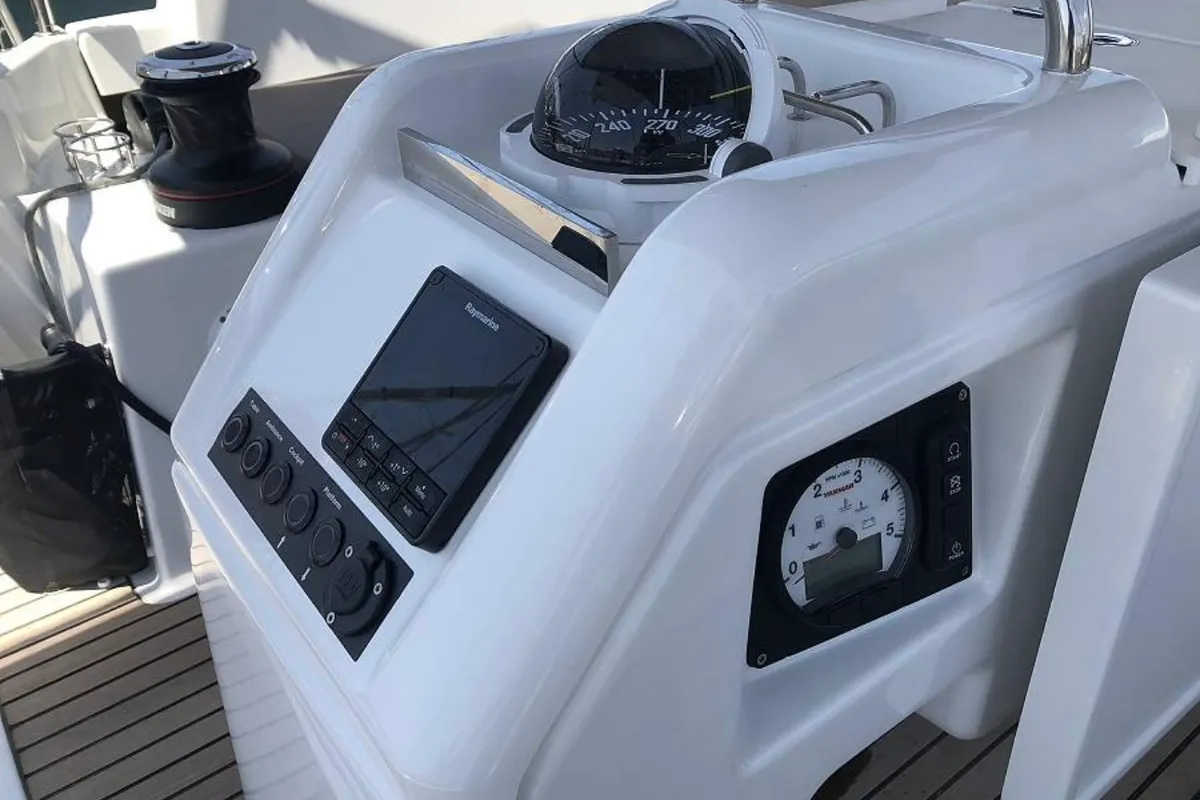 Cockpit of Tikal 3, a Jeanneau Sun Odyssey 440 sailboat at Municipal Unit of Lefkada, Greece