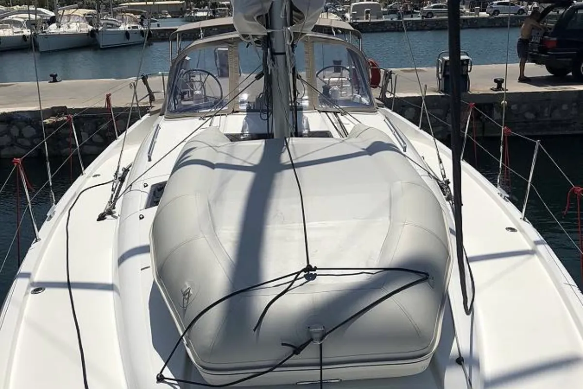 Exterior view of Tikal 3, a Jeanneau Sun Odyssey 440 sailboat at Municipal Unit of Lefkada, Greece