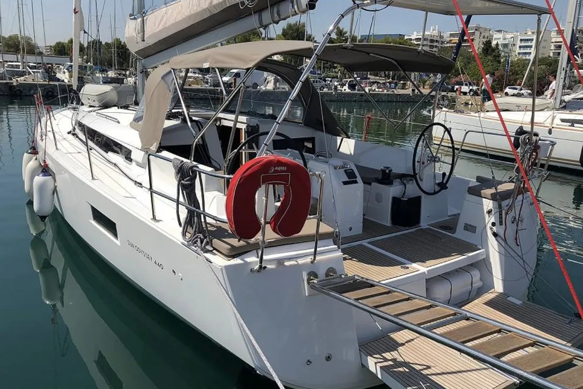 Exterior view of Tikal 3, a Jeanneau Sun Odyssey 440 sailboat at Municipal Unit of Lefkada, Greece