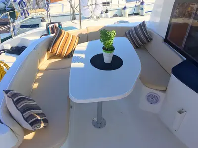 Deck of Victoria, a Fountaine Pajot Lavezzi 40 catamaran at Sithonia Municipal Unit, Greece