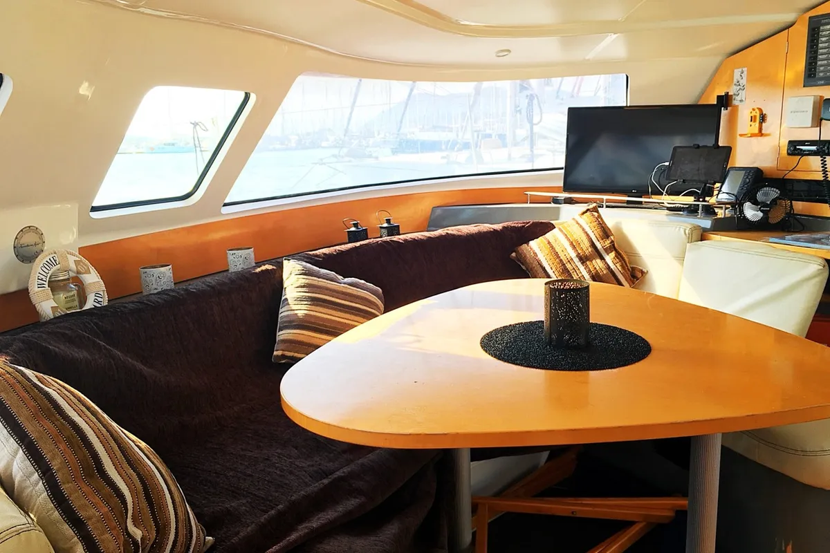 Salon of Victoria, a Fountaine Pajot Lavezzi 40 catamaran at Sithonia Municipal Unit, Greece