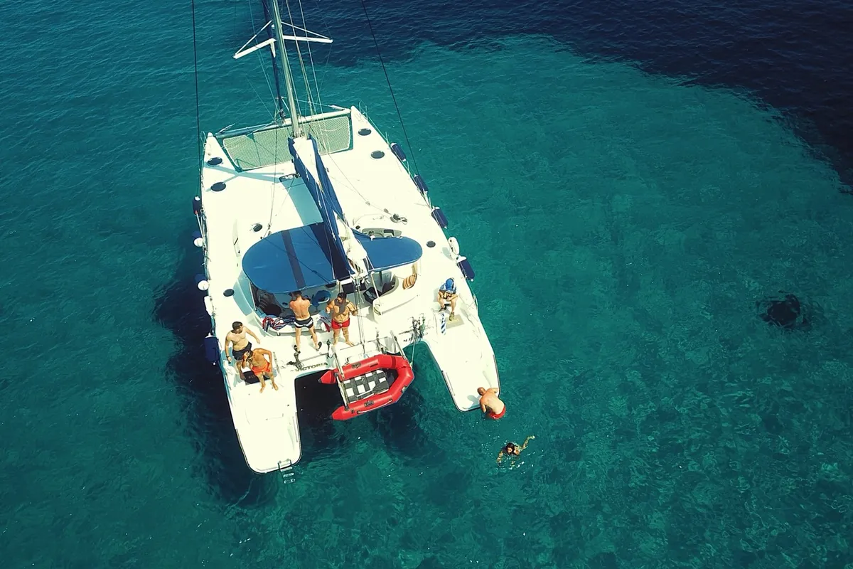 Exterior view of Victoria, a Fountaine Pajot Lavezzi 40 catamaran at Sithonia Municipal Unit, Greece