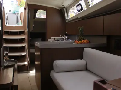 Salon of Diamanti II, a Beneteau Oceanis 41.1 sailboat at Skiathos, Greece