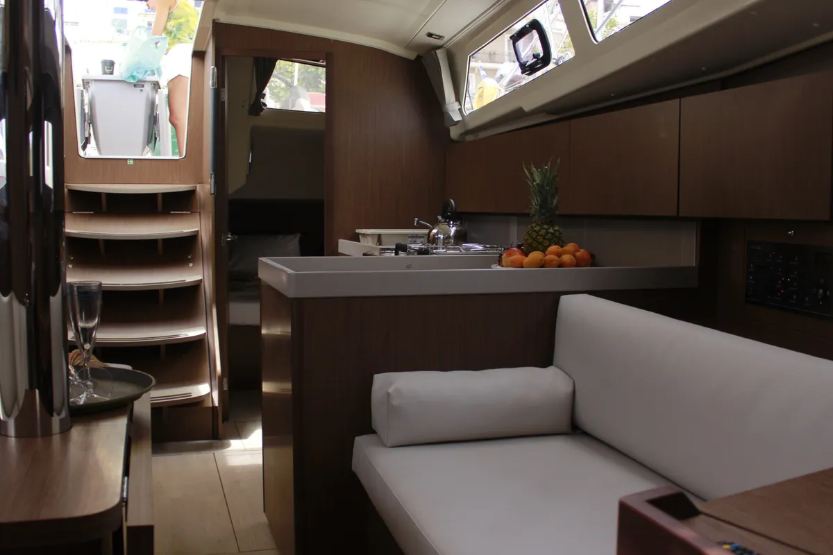 Salon of Diamanti II, a Beneteau Oceanis 41.1 sailboat at Skiathos, Greece